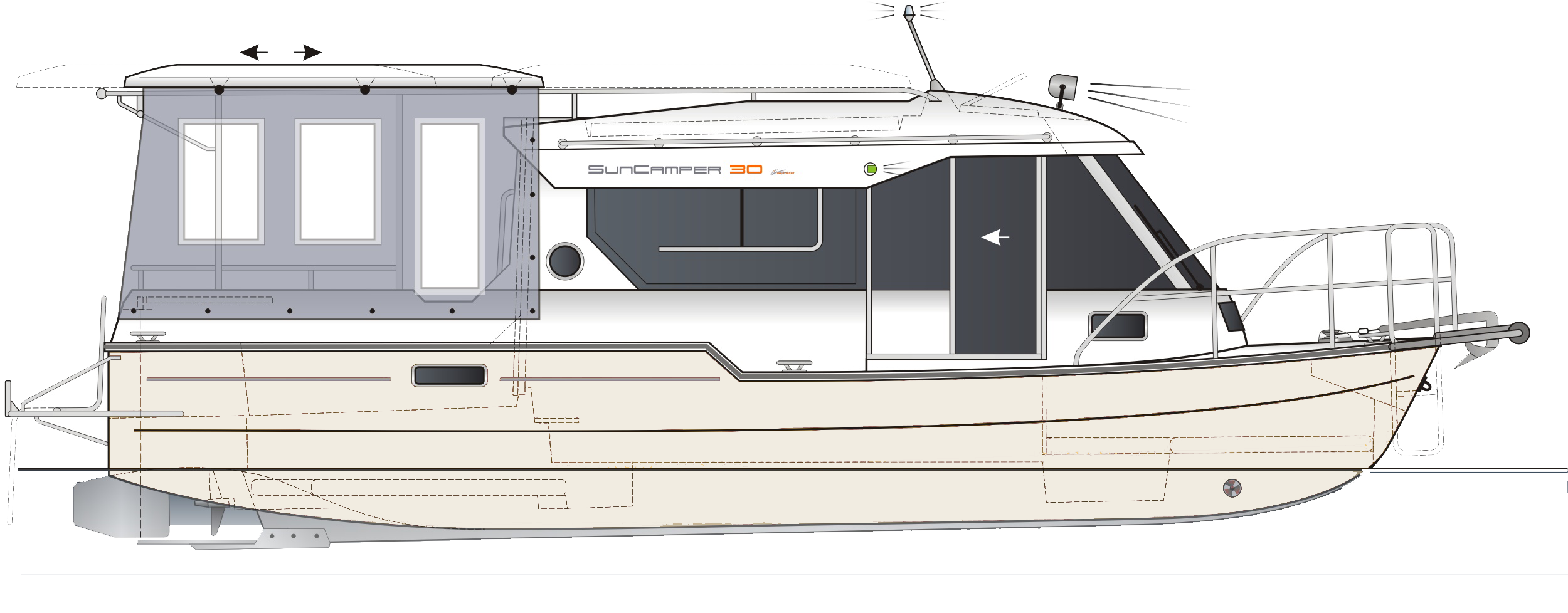 BaltYahct SunCamper 30, BaltYahct Sun Camper 30, SunCamper 30, Sun Camper 30, Хаусбот, HOUSEBOAT, водоизмещающее судно, плавучий дом