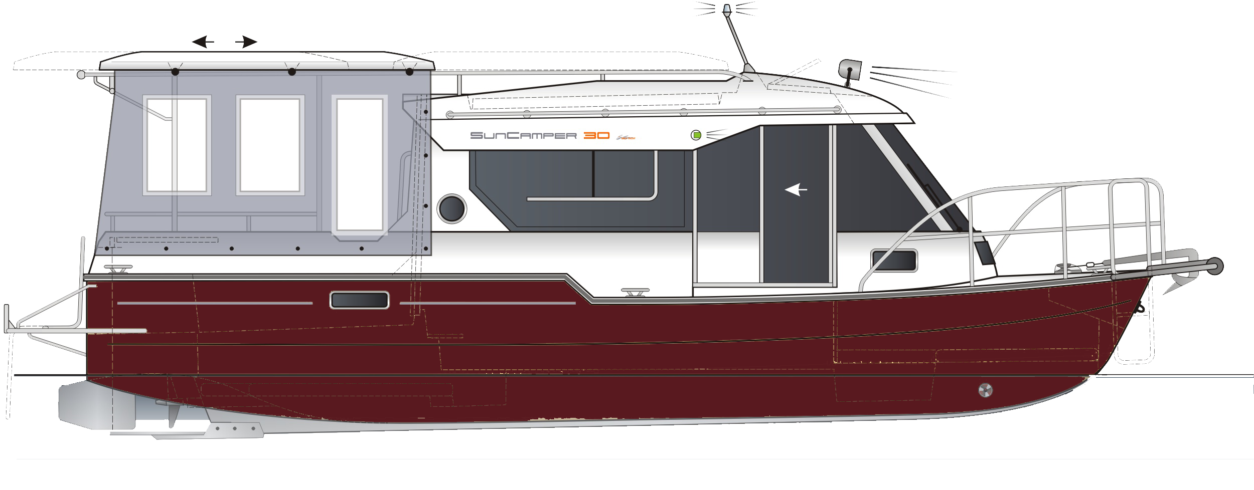 BaltYahct SunCamper 30, BaltYahct Sun Camper 30, SunCamper 30, Sun Camper 30, Хаусбот, HOUSEBOAT, водоизмещающее судно, плавучий дом