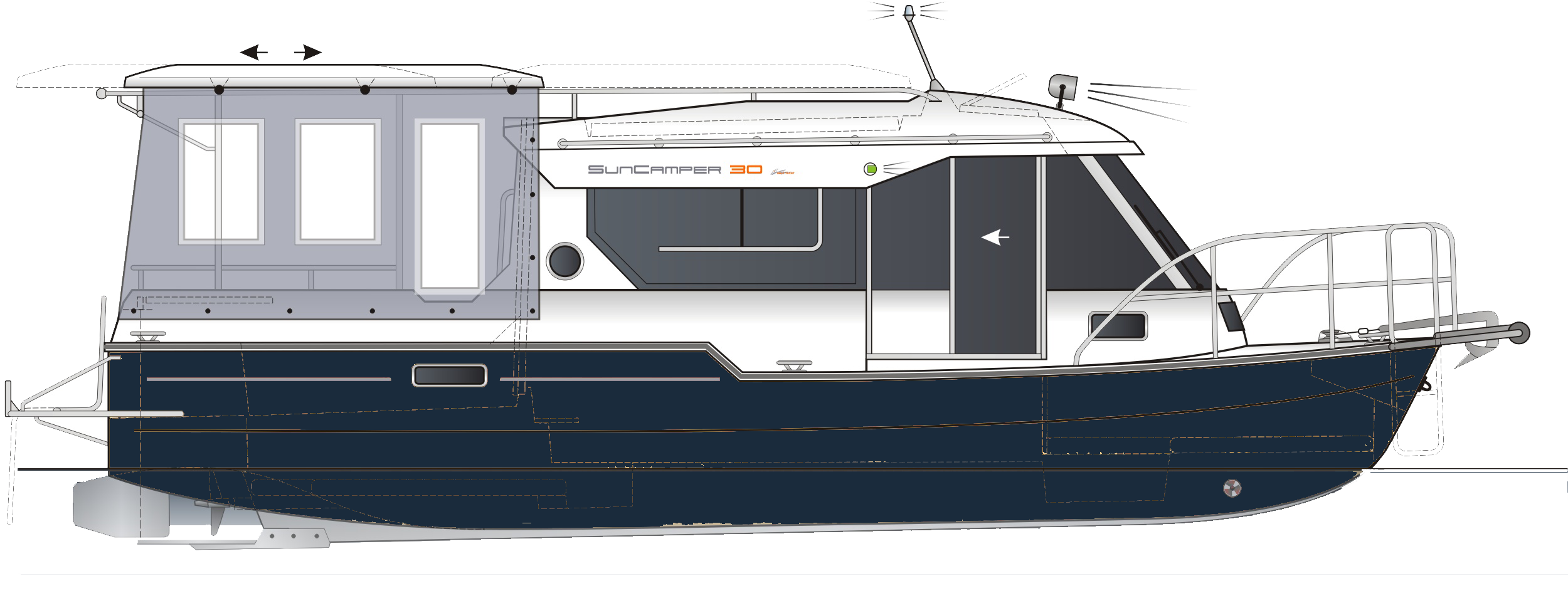 BaltYahct SunCamper 30, BaltYahct Sun Camper 30, SunCamper 30, Sun Camper 30, Хаусбот, HOUSEBOAT, водоизмещающее судно, плавучий дом