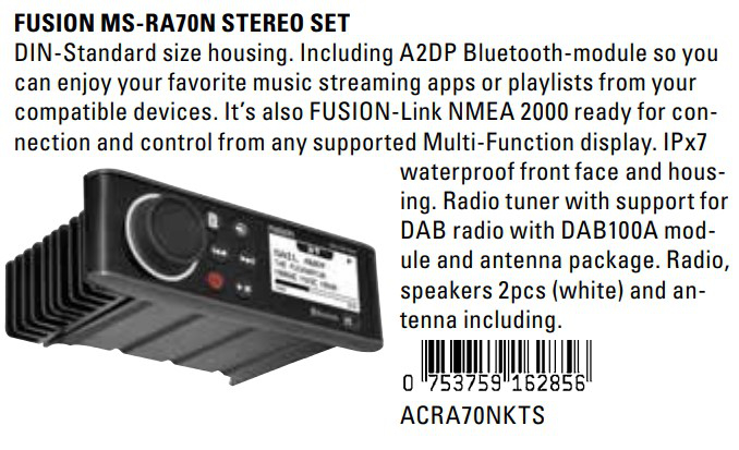 Музыкальная аудиосистема Fusion RA205 для лодки Cross 75BR Музыкальная аудиосистема Fusion RA205 для лодки Cross 75BR
